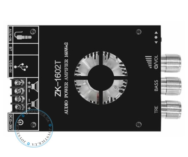 Підсилювач звуку двоканальний ZK-1602T Hi-Fi 160x2 Вт на базі TDA7498E - підтримка Bluetooth AUX USB Колір Чорний